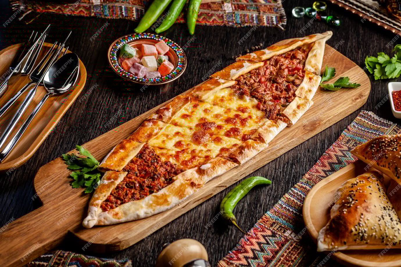 Pide - Turkish flatbread with toppings